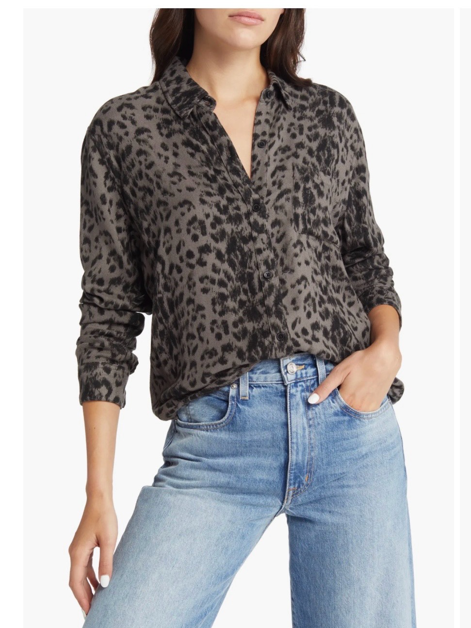 Rails Hunter Leopard Print Button-Down Shirt 100% Rayon